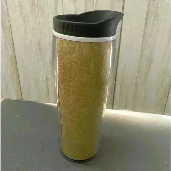 Starbucks Gold Glitter Cold Cup 16 oz Tumbler Black 2020 Logo Grande w/Lid - Picture 2 of 4
